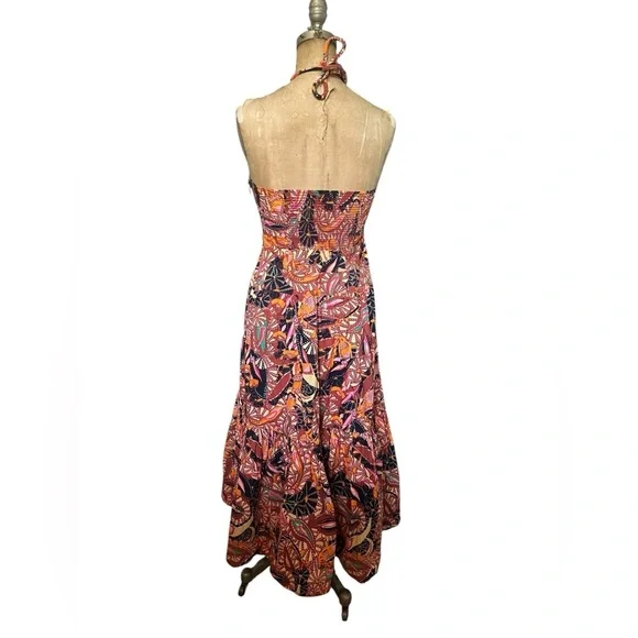 ALC Adelle Tiered Halter Dress Midi Length Tropical Print Size 8 Cotton Vacation - Picture 3 of 8